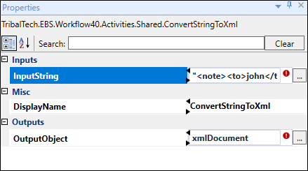 ConvertStringToXml activity fields