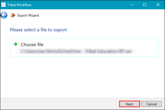 Export wizard chosen file