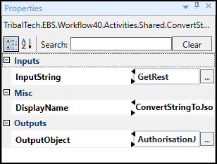 ConvertStringtoJson activity properties