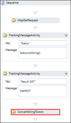 ConvertStringtoJson activity in the sequence panel