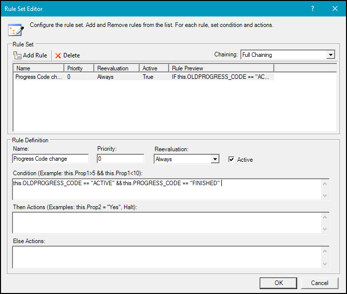 Rule Set Editor fields