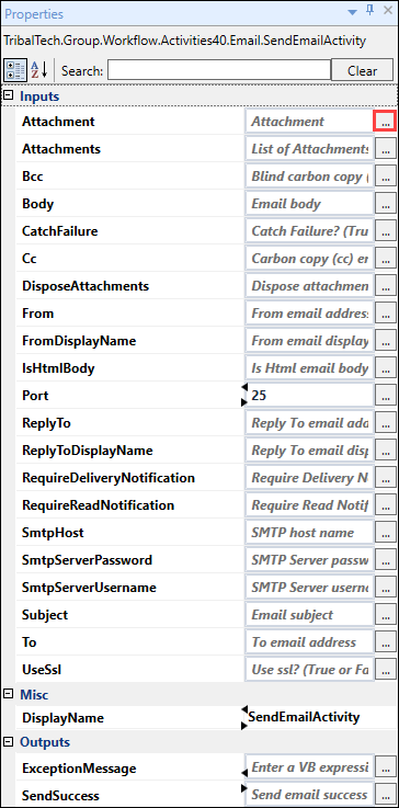 SendEmailActivity properties