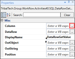 DataRowGetValue Activity properties