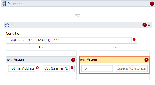 Assign activity added to Else path