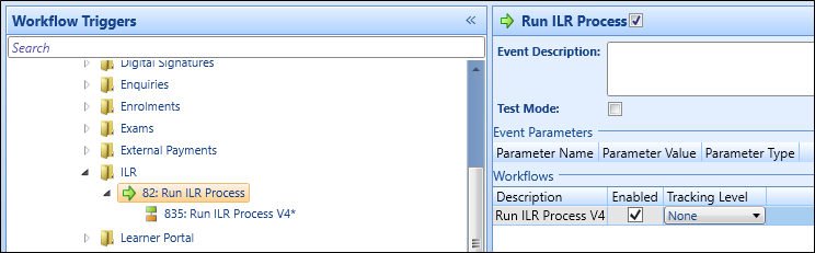 Workflow selected from the workflow triggers panel