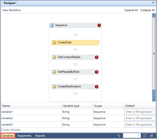 Designer Window Variables view